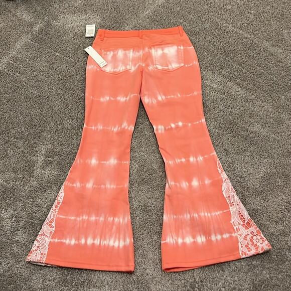 NWT Gemma+Jane Tye Dye Flared Jeans Lace Size 8 Coral Hippie Concert Beach Y2K - Picture 9 of 16